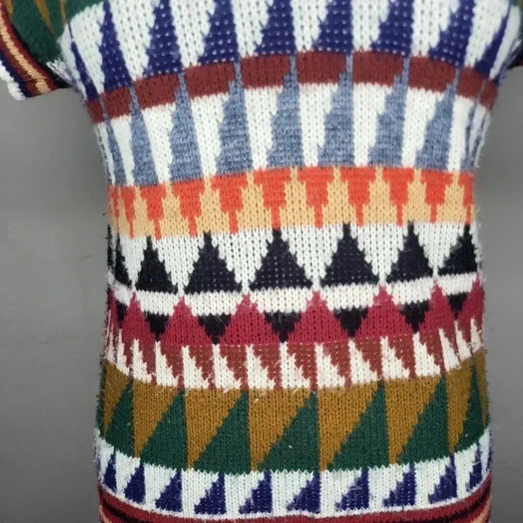 Vintage 1970's Sweater Story Vest Cardigan V Neck Womens Size Small Colorful - Picture 2 of 7